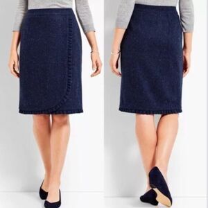 NWT TALBOTS DONEGAL SHETLAND RUFFEL WOOL BLEND SPECKLED NAVY WRAP PENCIL SKIRT 2